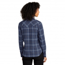 Port Authority LW672 Ladies Long Sleeve Ombre Plaid Shirt - True Navy