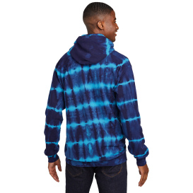 Port & Company PC143 Allover Stripe Tie-Dye Fleece - Turquoise/Team Navy