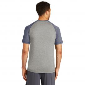 Sport-Tek ST400 PosiCharge Tri-Blend Wicking Raglan Tee - True Navy Heather/Light Grey Heather