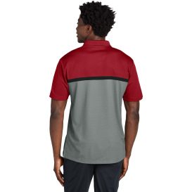 Sport-Tek ST741 UV Micropique Colorblock Polo - Deep Red/Gray Concrete Heather/White