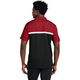 Sport-Tek ST741 UV Micropique Colorblock Polo - Deep Red/Black/White