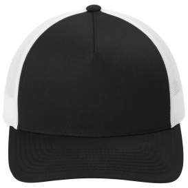 Sport-Tek STC54 Yupoong Retro Trucker 5-Panel Cap - Black/White