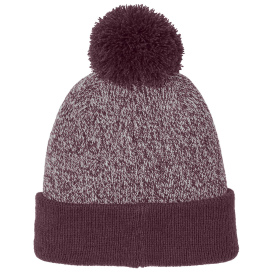 Sport-Tek STC68 Halftime Heather Pom Beanie - Maroon/Silver