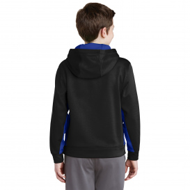 Sport-Tek YST235 Youth Sport-Wick Fleece Colorblock Hooded Pullover - Black/True Royal