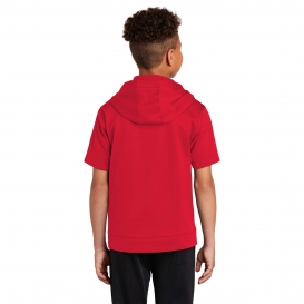 Sport-Tek YST251 Youth Sport-Wick Fleece Short Sleeve Hooded Pullover - Deep Red