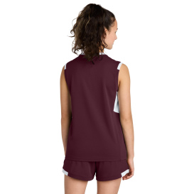 Sport-Tek YST441 Youth Club Sleeveless V-Neck - Maroon/White