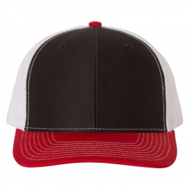 Richardson 112 Snapback Trucker Cap - Black/White/Red | Full Source