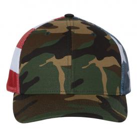 Richardson 112PM Printed Mesh-Back Trucker Cap - Green Camo / Stars & Stripes
