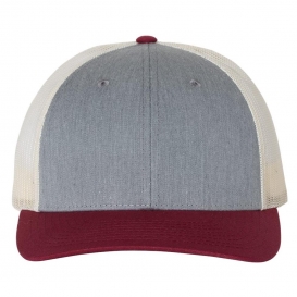 Richardson 115 Low Pro Trucker Cap - Heather Grey/Birch/Cardinal