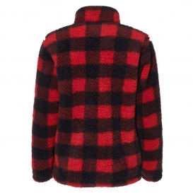 J. America 8451 Women\'s Epic Sherpa Quarter-Zip Pullover - Red/Black Buffalo