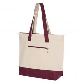 Q-Tees Q1300 19L Zippered Tote - Natural/Maroon