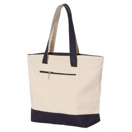 Q-Tees Q1300 19L Zippered Tote - Natural/Navy