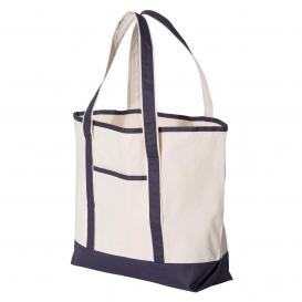 Q-Tees Q1500 34.6L Large Canvas Deluxe Tote - Natural/Navy