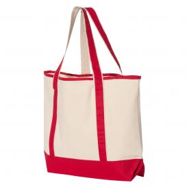 Q-Tees Q1500 34.6L Large Canvas Deluxe Tote - Natural/Red
