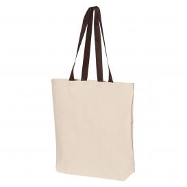 Q-Tees Q4400 11L Canvas Tote with Contrast-Color Handles - Natural/Chocolate