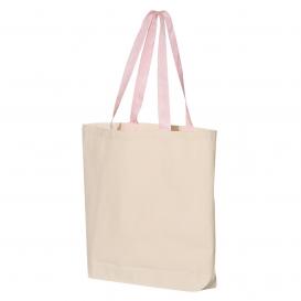 Q-Tees Q4400 11L Canvas Tote with Contrast-Color Handles - Natural/Light Pink
