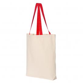Q-Tees Q4400 11L Canvas Tote with Contrast-Color Handles - Natural/Red