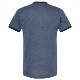 Tultex 246 Unisex Fine Jersey Ringer T-Shirt - Heather Denim/Navy