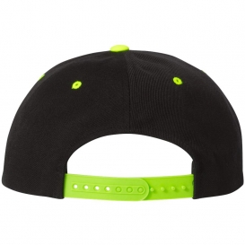 YP Classics 6089M Wool Blend Flat Bill Snapback Cap - Black/Neon Green