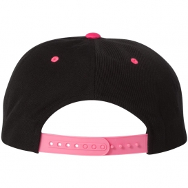 YP Classics 6089M Wool Blend Flat Bill Snapback Cap - Black/Neon Pink
