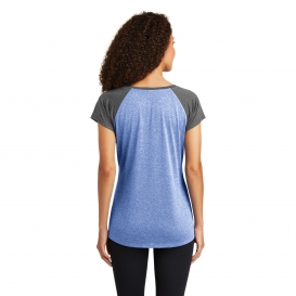 Sport-Tek LST362 Ladies Heather-On-Heather Contender Scoop Neck Tee - True Royal Heather/Graphite Heather