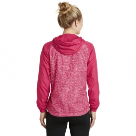 Sport-Tek LST40 Ladies Heather Colorblock Raglan Hooded Wind Jacket - Pink Raspberry Heather/Pink Raspberry