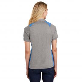 Sport-Tek LST665 Ladies Heather Colorblock Contender Polo - Vintage Heather/Carolina Blue