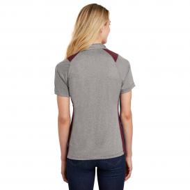 Sport-Tek LST665 Ladies Heather Colorblock Contender Polo - Vintage Heather/Maroon