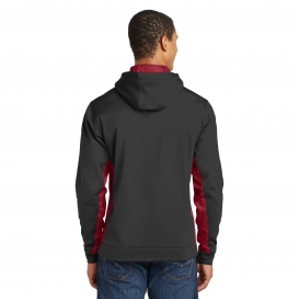 Sport-Tek ST239 Sport-Wick CamoHex Fleece Colorblock Hooded Pullover - Black/Deep Red