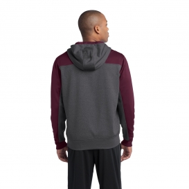 Sport-Tek ST249 Colorblock Tech Fleece 1/4-Zip Hooded Sweatshirt - Graphite Heather/Maroon