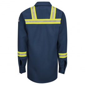 Bulwark FR SMS6 Men\'s Long Sleeve Snap Front Work Shirt with Striping - Navy