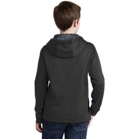 Sport-Tek YST239 Youth Sport-Wick CamoHex Fleece Colorblock Hooded Pullover - Black/Dark Smoke Grey