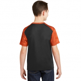 Sport-Tek YST371 Youth CamoHex Colorblock Tee - Black/Neon Orange