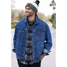 Port Authority C979 Cozy Striped Pom Beanie - Storm Grey/Marshmallow/Charcoal Heather