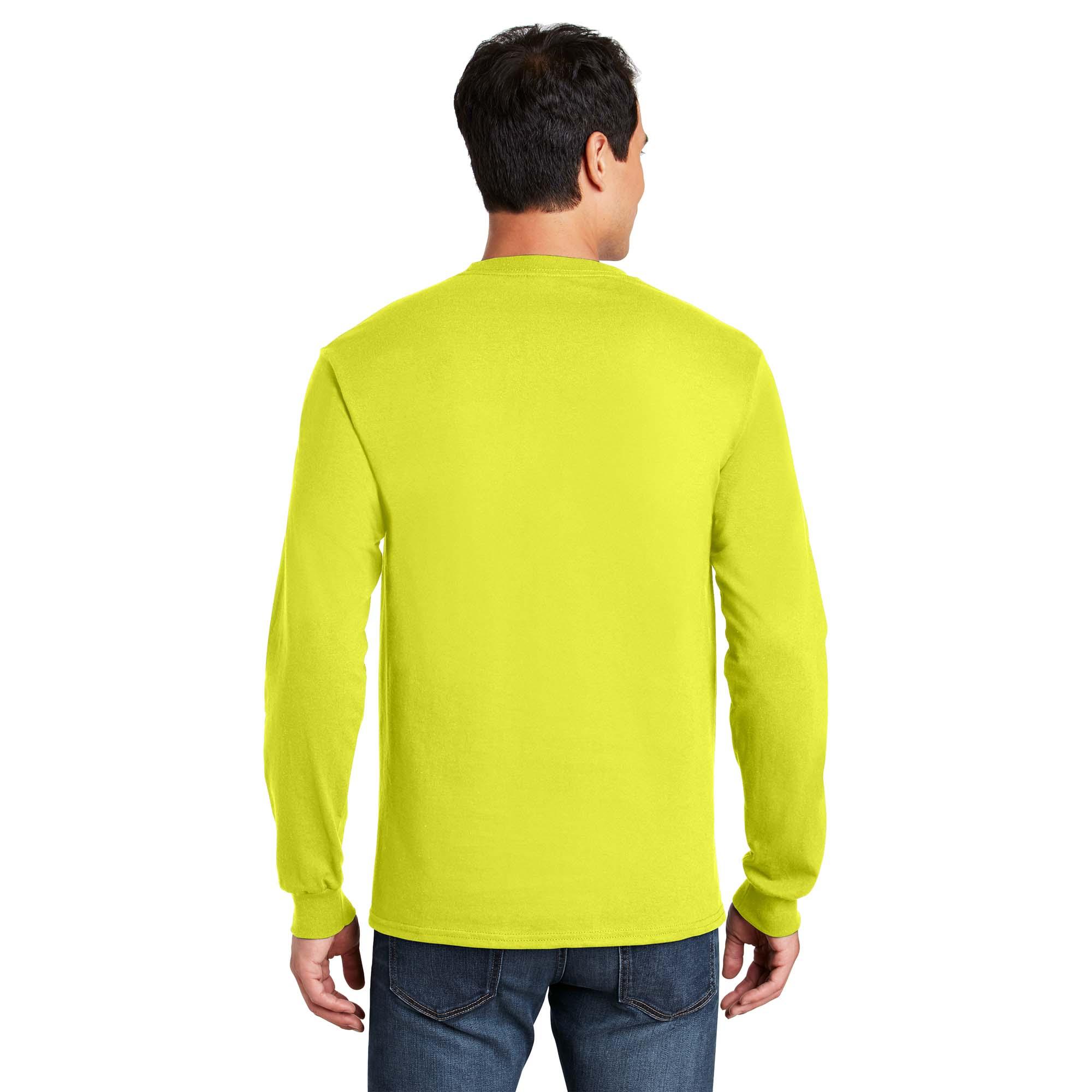 Safety Green Long Sleeve T-Shirt with Pocket - 50/50 Cotton/Poly  (Preshrunk) *Custom Printing Available*