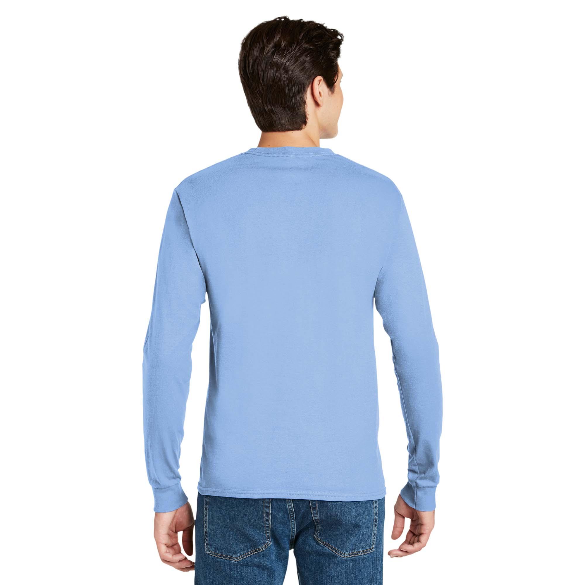 Hanes 5586 Authentic 100% Cotton Long Sleeve T-Shirt - Light Blue ...