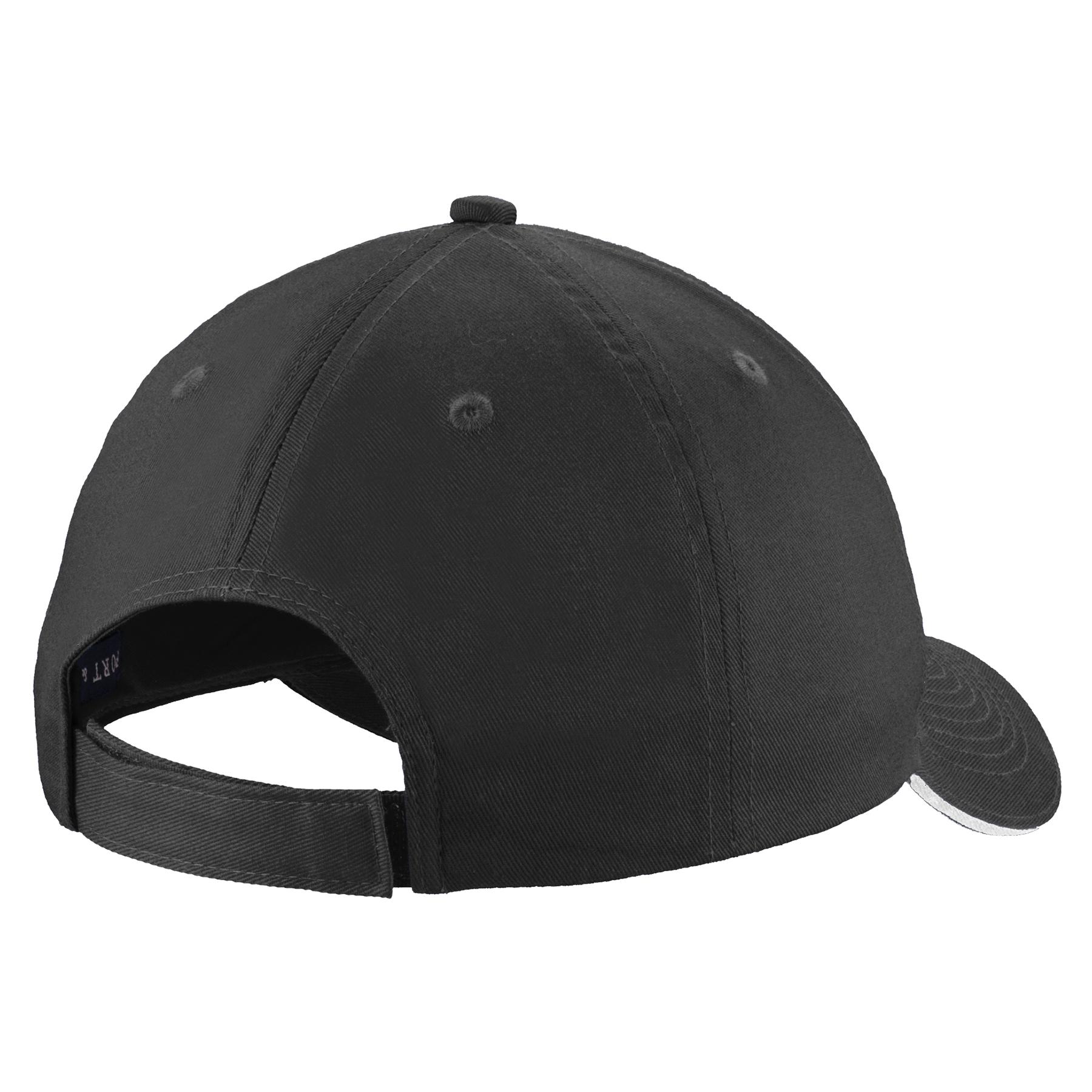 Port & Company Unstructured Cap - Black/White Sandwich Bill, Hook & Loop Closure - View #5