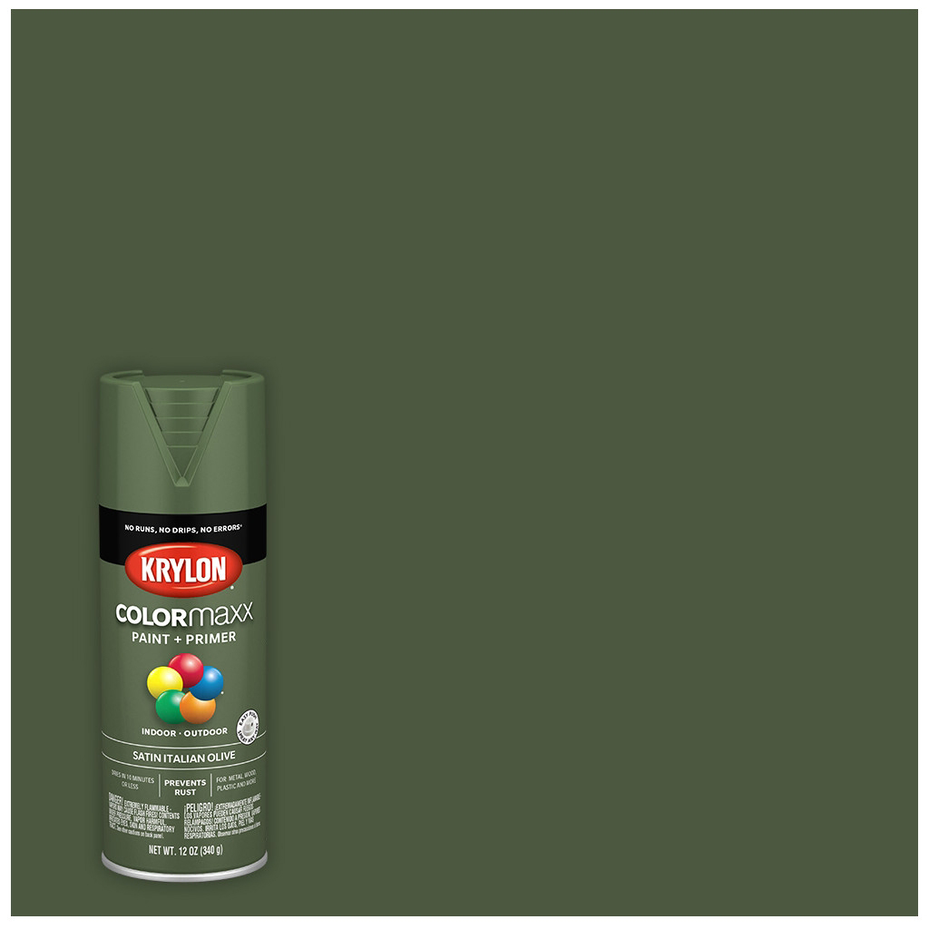 Krylon K05566007 COLORmaxx Paint + Primer Satin Italian Olive 12 oz