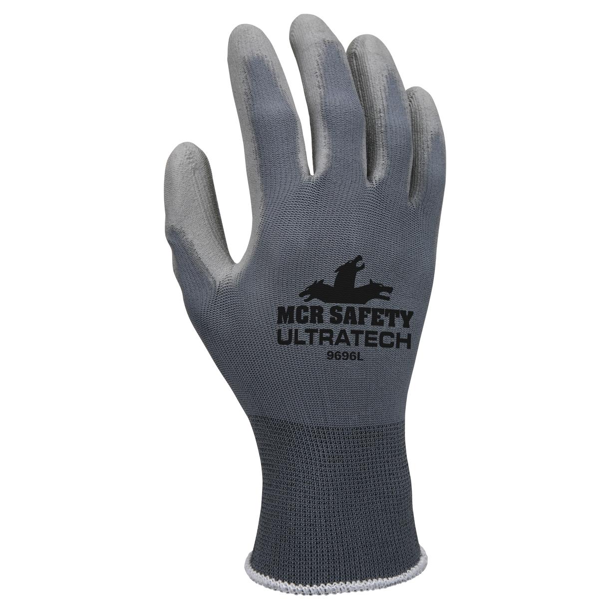 MCR Safety 9696S Coated Gloves,S,Gray,Polyurethane,PR