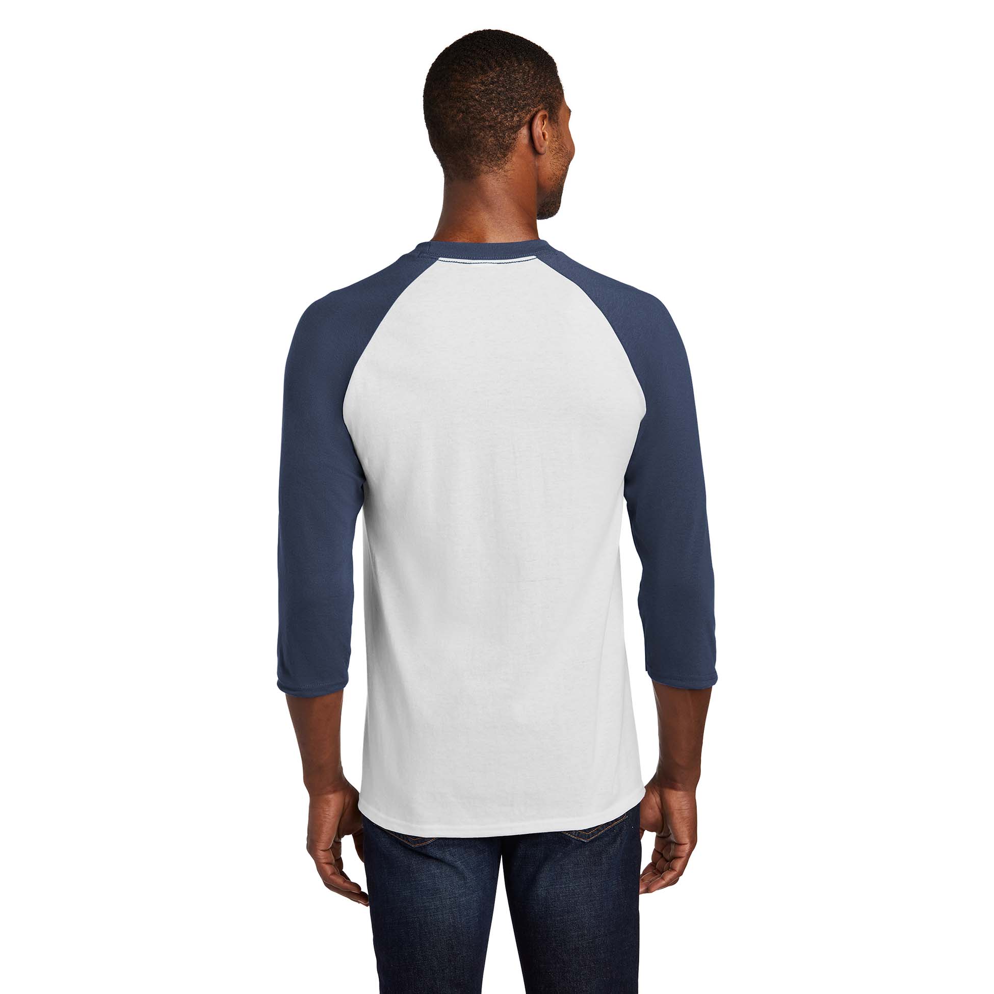 Port & Company PC55RS 3/4-Sleeve Raglan T-Shirt - White/Navy | Full Source
