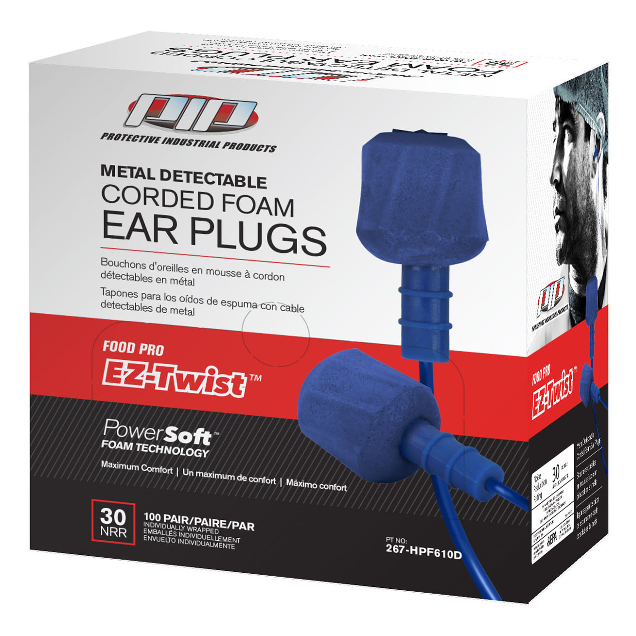 PIP 267-HPF610D EZ-Twist Metal Detectable Disposable Corded Foam Ear ...