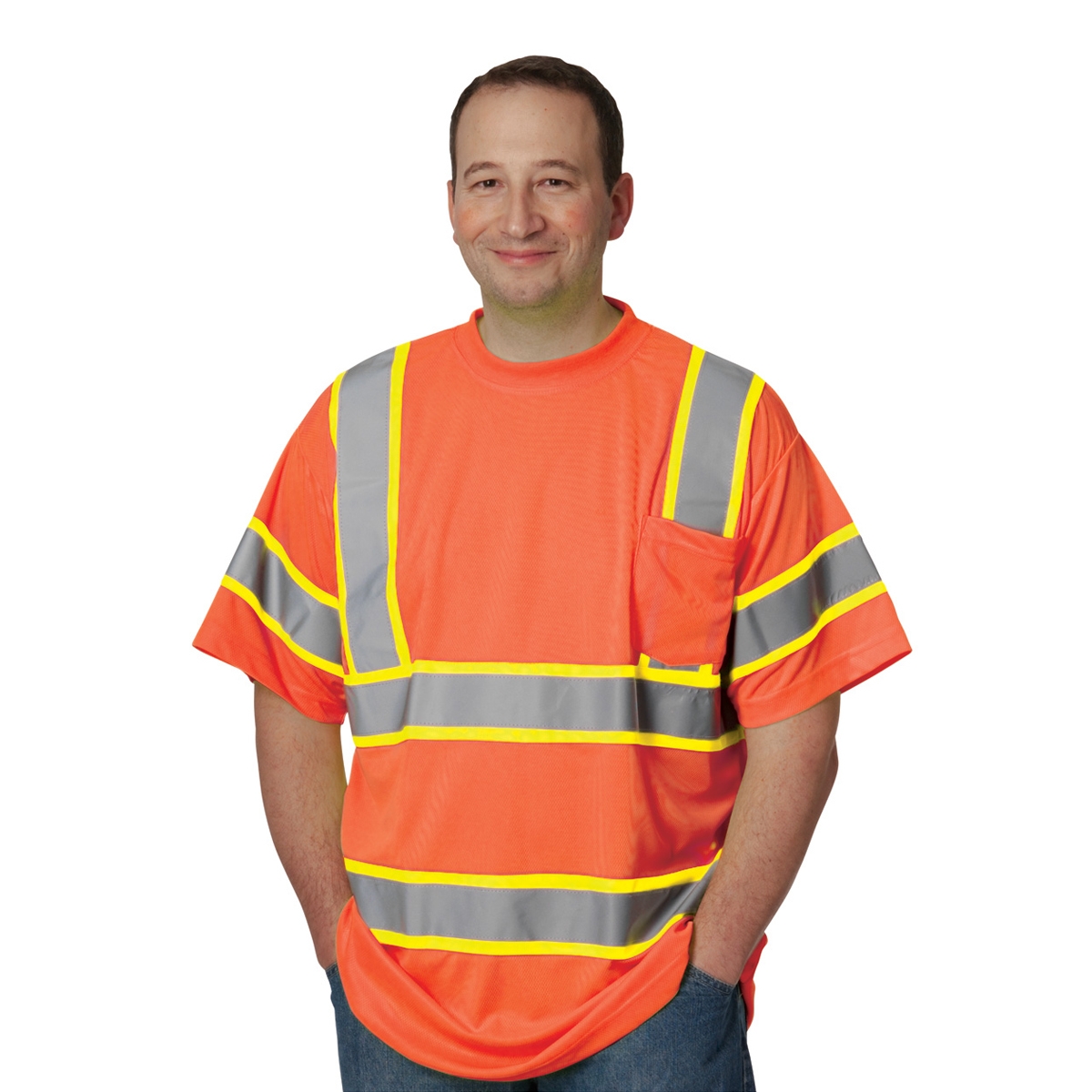 Orange PIP Class 3 Reflective TwoTone Mesh Short Sleeve Safety Shirt