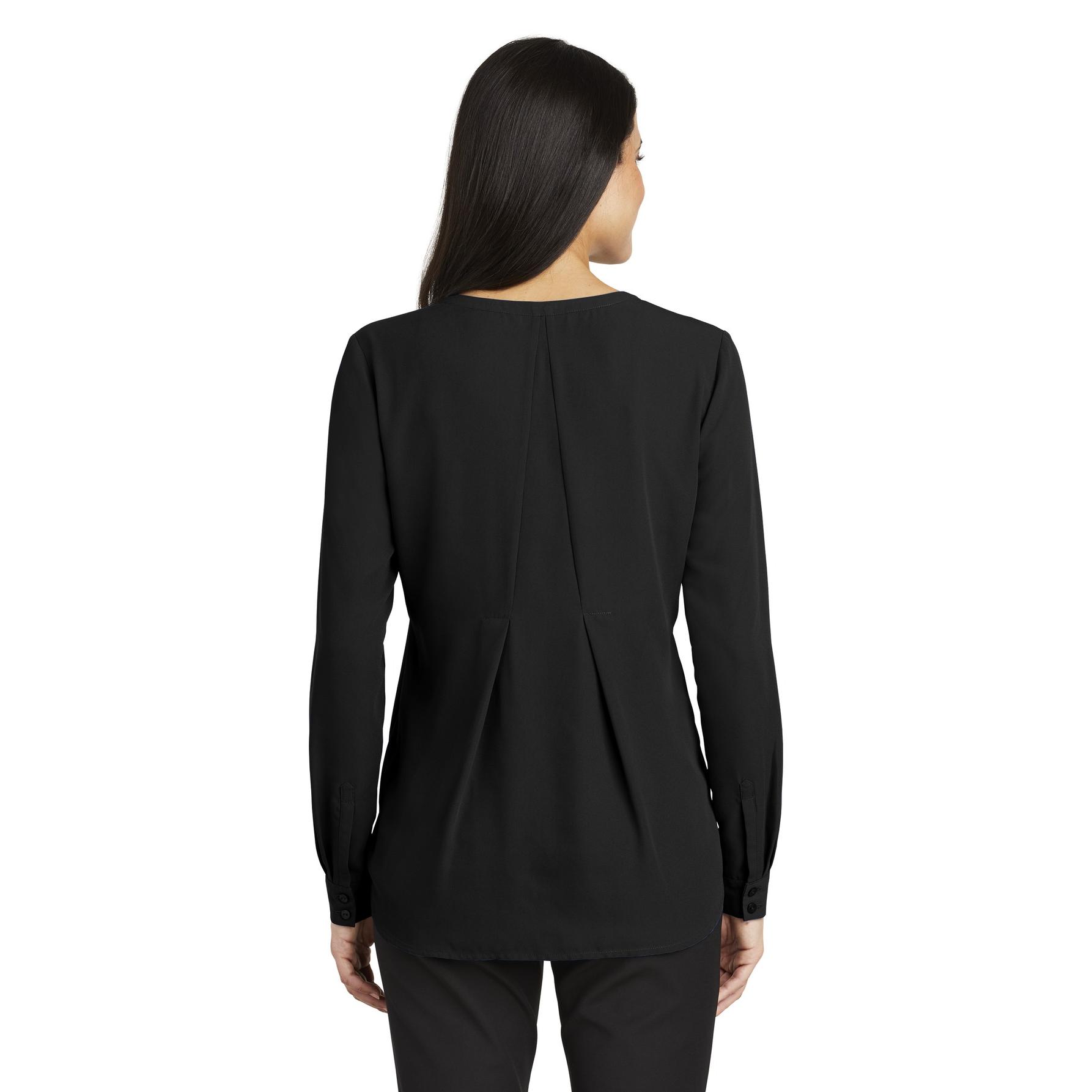 Port Authority LW700 Ladies Long Sleeve Button-Front Blouse - Black ...