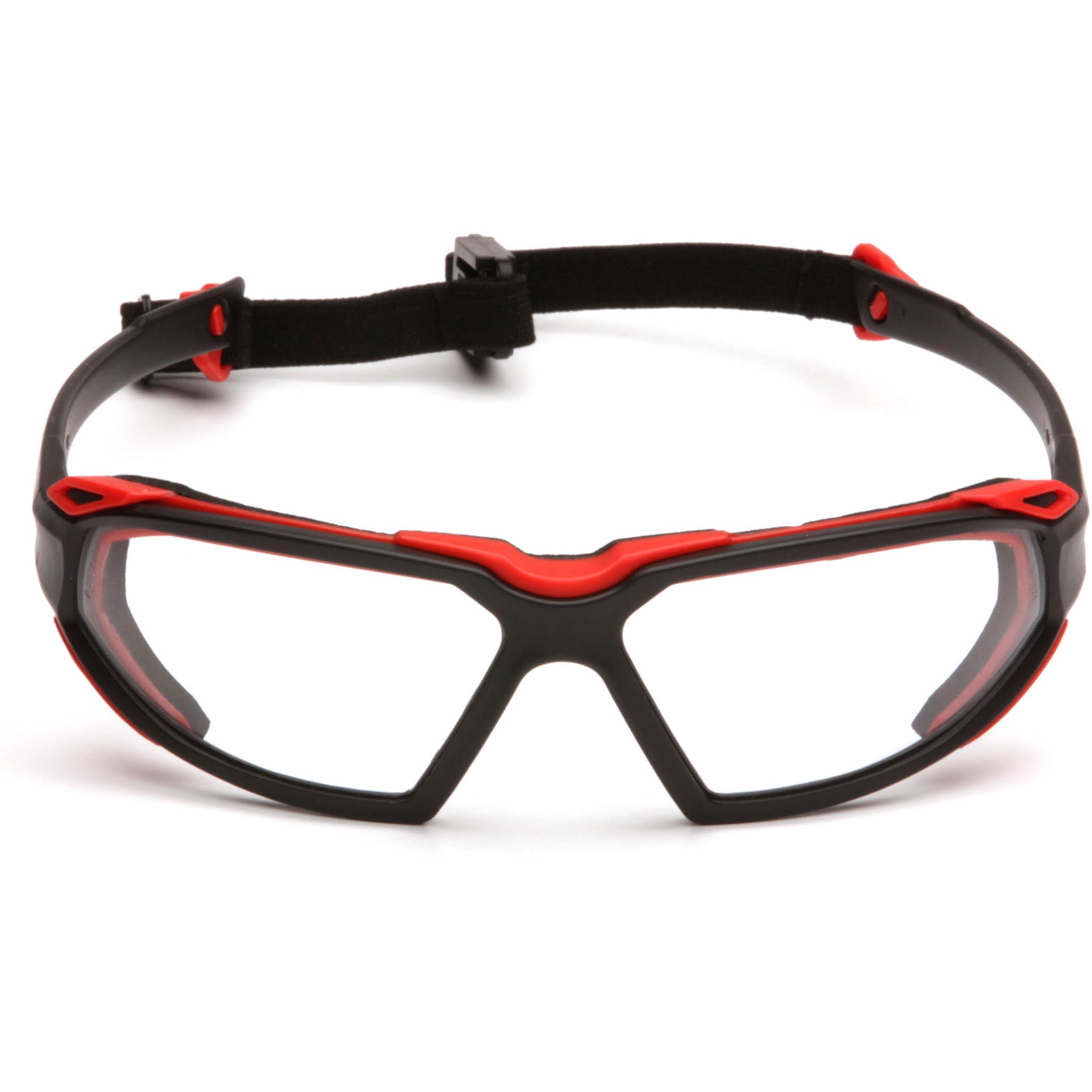 Pyramex Highlander Safety Glasses Black/Red Frame Clear AntiFog