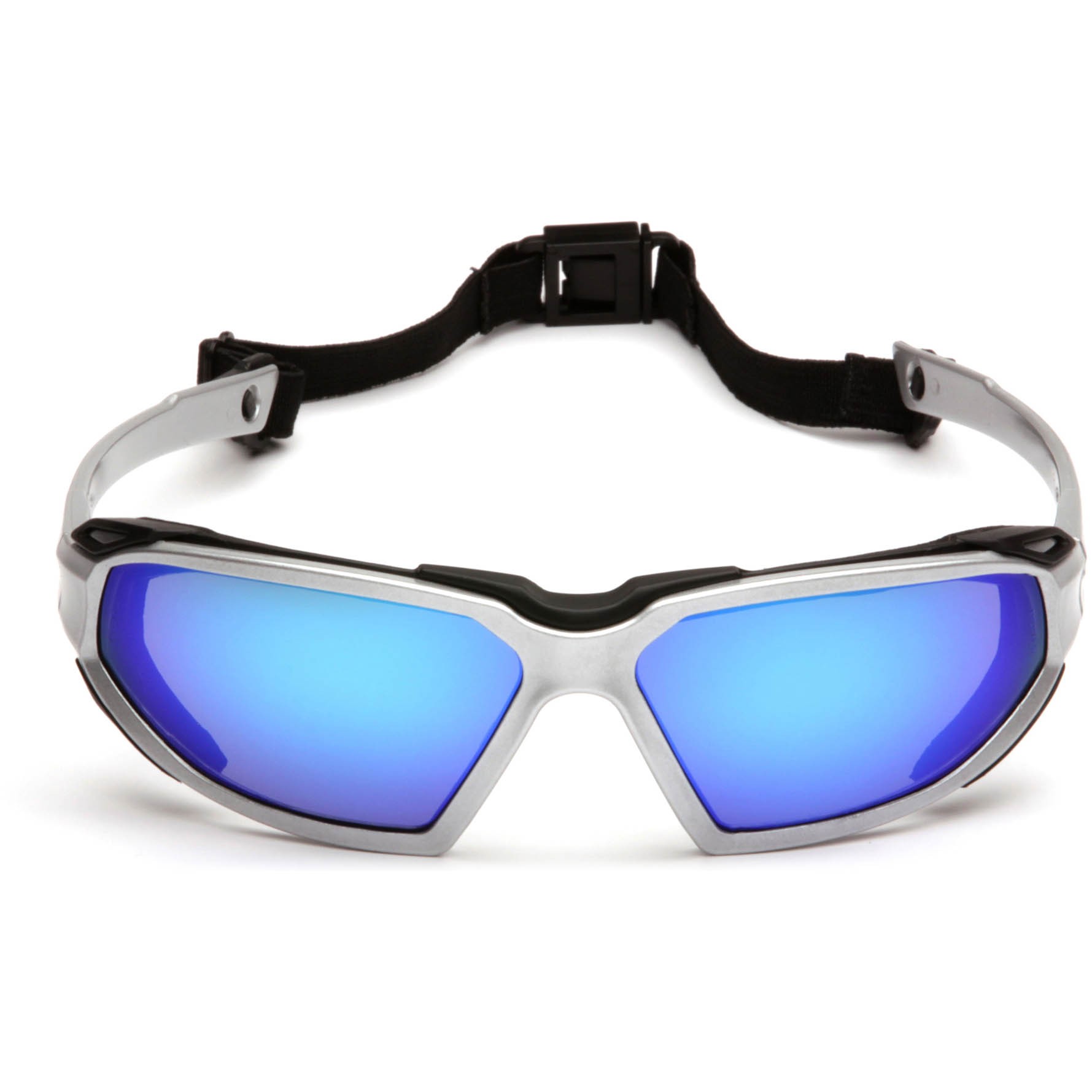 Pyramex Highlander Safety Glasses Silverblack Frame Blue Anti Fog Mirror Lens