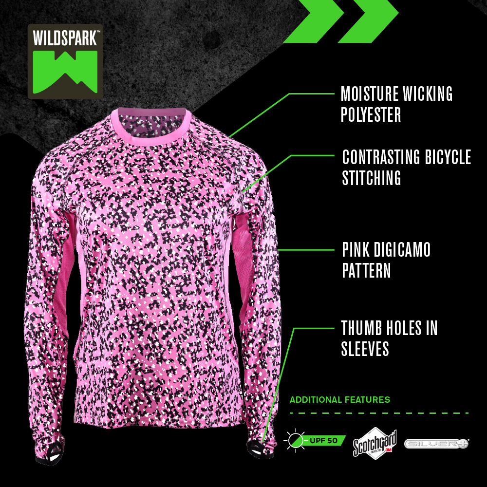 Reflective Apparel 2P00FPK WildSpark Women's Camo Long Sleeve Athletic Shirt  - Pink