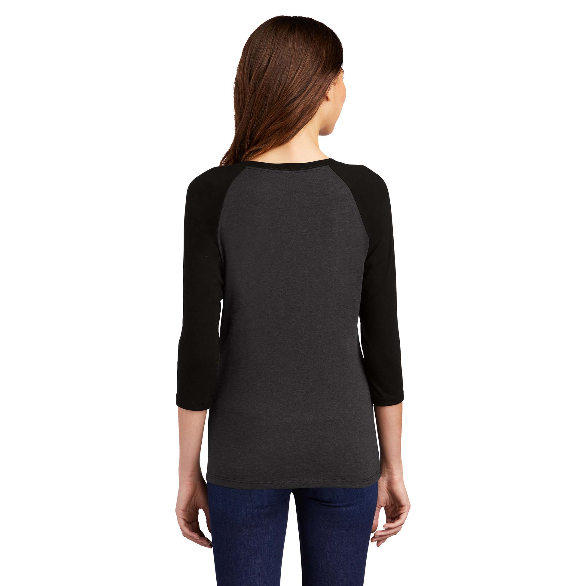 District Dm136l Womens Perfect Tri 34 Sleeve Raglan Blackblack Frost Full Source 