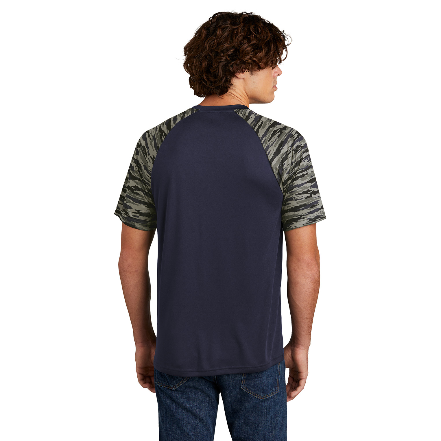 Sport-Tek ST376 Drift Camo Colorblock Tee - True Navy | Full Source