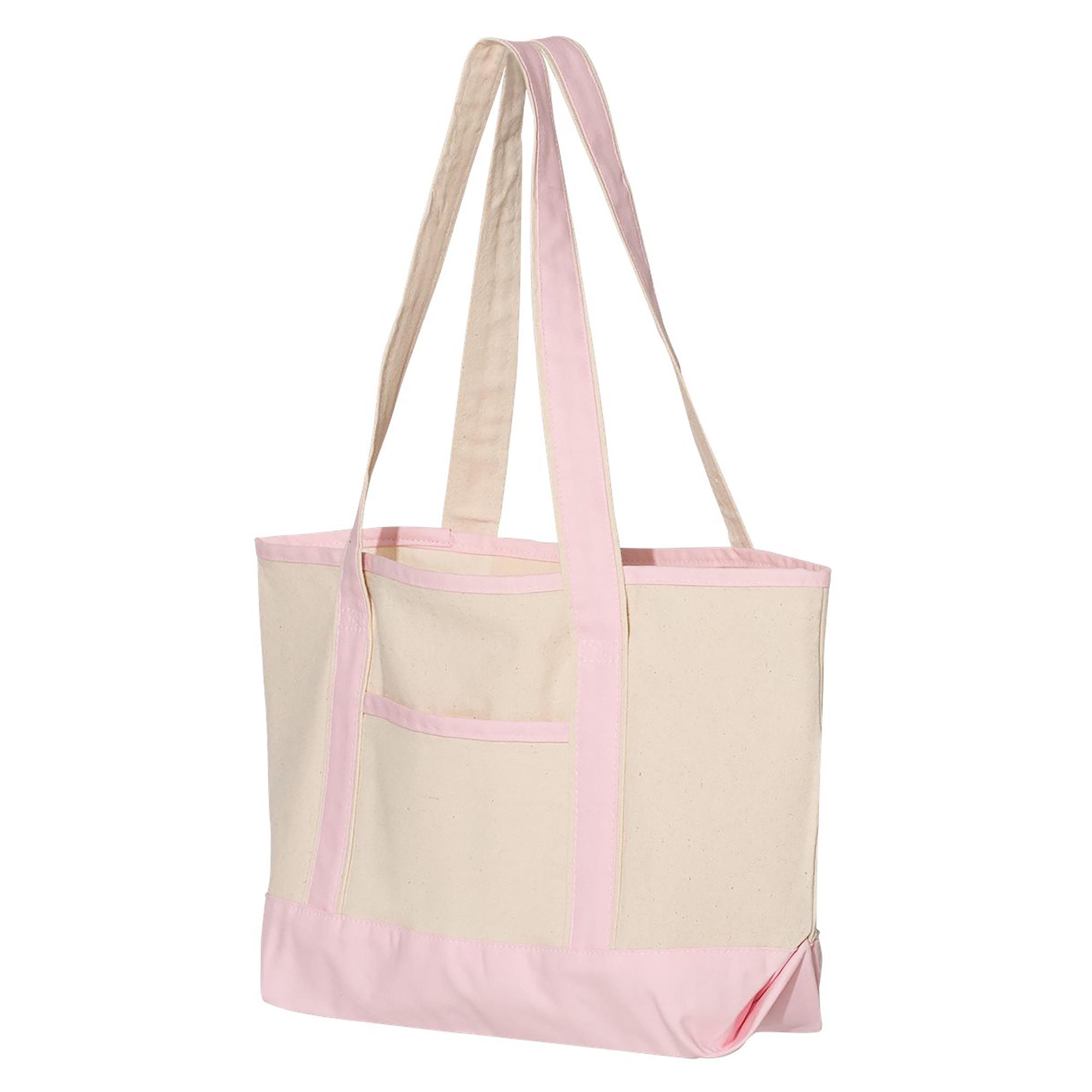 Q-tees Q125800 20L Small Deluxe Tote - Natural/ Navy - One Size