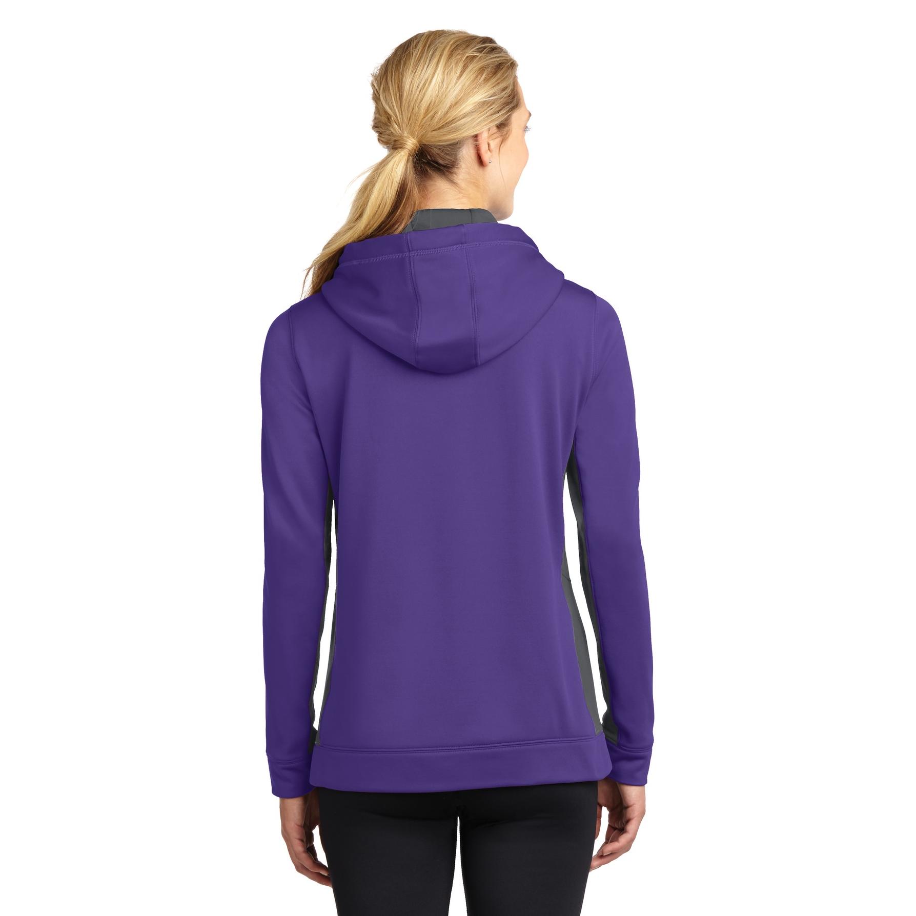 Sport Tek LST235 Ladies Sport Wick Fleece Colorblock Hooded Pullover Purple Dark Smoke Grey Full Source